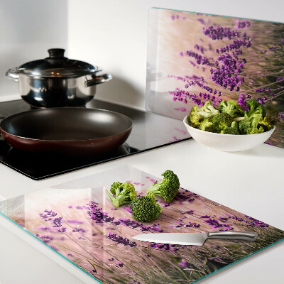 Glas schneidebrett Lavendelfeld im Sonnenschein
