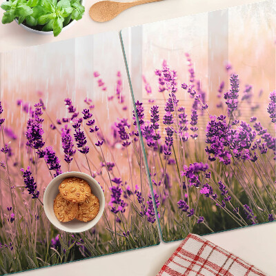 Glas schneidebrett Lavendelfeld im Sonnenschein