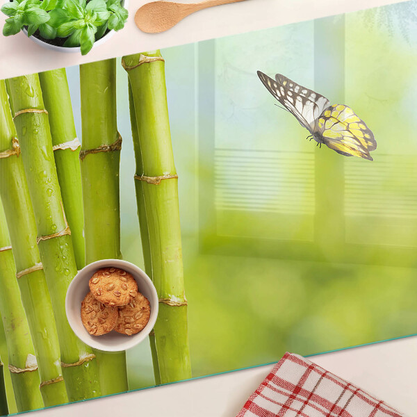 Schneidebrett Glas mit Bambus- und Schmetterlingsmotiv