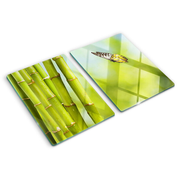 Schneidebrett Glas mit Bambus- und Schmetterlingsmotiv
