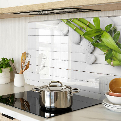 Schneidebrett Glas mit Bambus- und Steinmuster auf Holzoptik