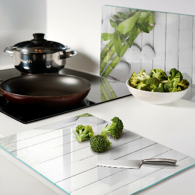 Schneidebrett Glas mit Bambus- und Steinmuster auf Holzoptik