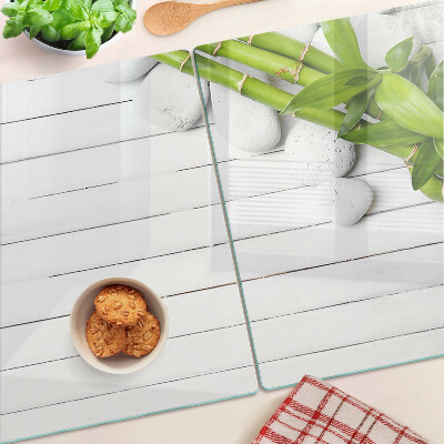 Schneidebrett Glas mit Bambus- und Steinmuster auf Holzoptik