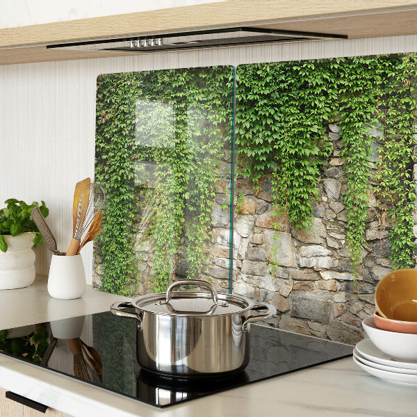 Glas-Schneidebrett mit grünem Wandmotiv und Moosdesign