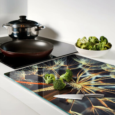 Glas schneidebrett Löwenzahn in der Makrofotografie