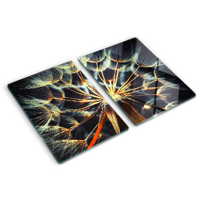 Glas-Schneidebrett mit Motiv einer Löwenzahn-Makrofotografie