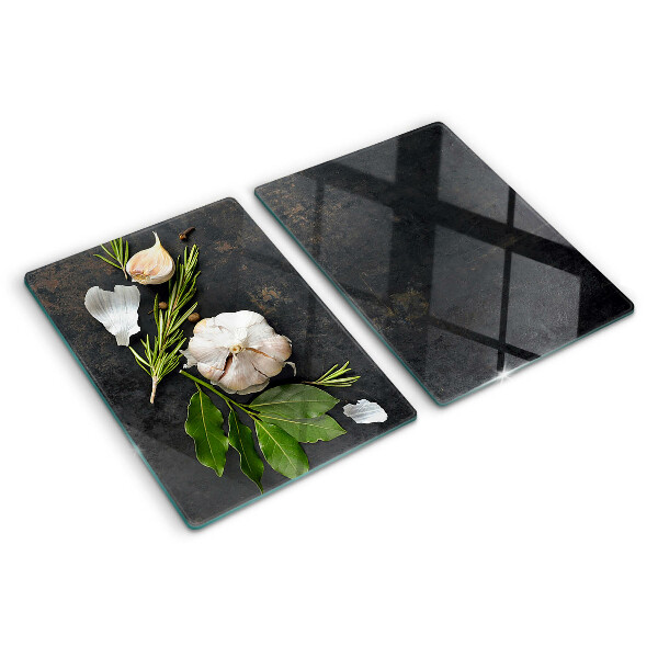 Schneidebrett glas Blumen und Kräuter auf Marmorgrund