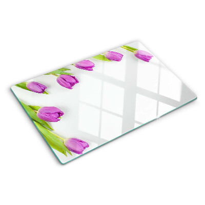 Schneidebrett mit Tulpenmotiv auf weißem Hintergrund