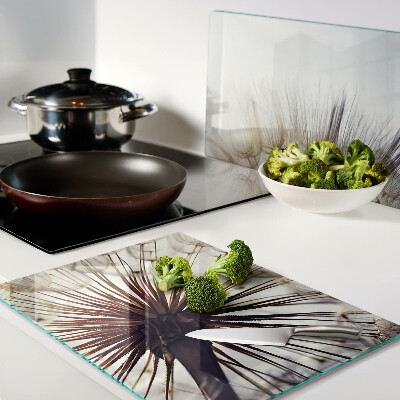 Schneidebrett Glas mit Motiv 'Löwenzahn im Licht'