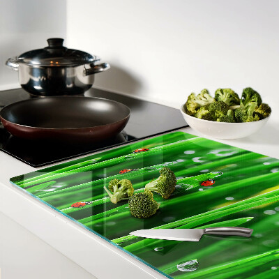 Schneidebrett glas Wassertropfen auf dem Gras mit Marienkäfern