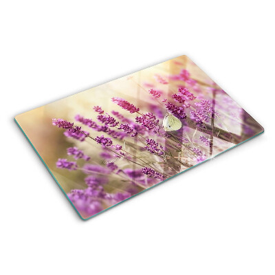 Glas schneidebrett Lavendelfeld mit einem Schmetterling