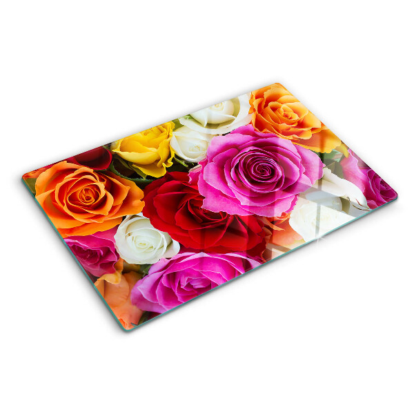 Glas-Schneidebrett mit Rosenblütenmuster in verschiedenen Farben