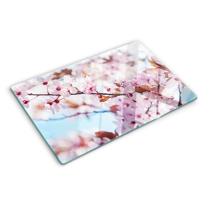 Schneidebrett glas Kirschblüten auf blauem Hintergrund