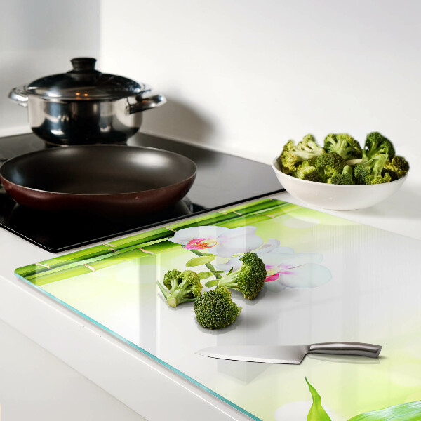 Glas-Schneidebrett mit Orchideen- und Bambusmotiv