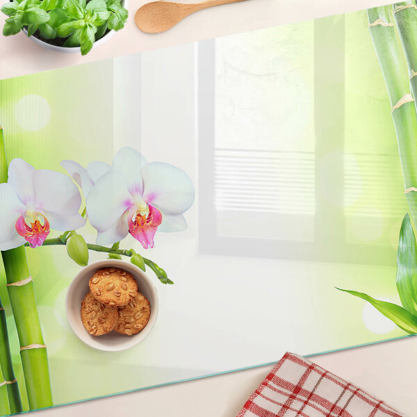 Glas schneidebrett Orchideen und Bambus