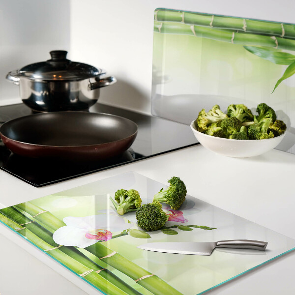 Glas-Schneidebrett mit Orchideen- und Bambusmotiv