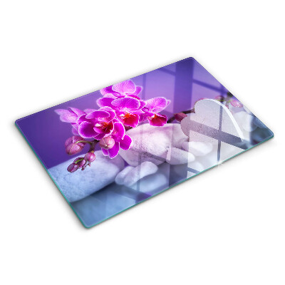 Schneidebrett glas Orchideen auf Steinen