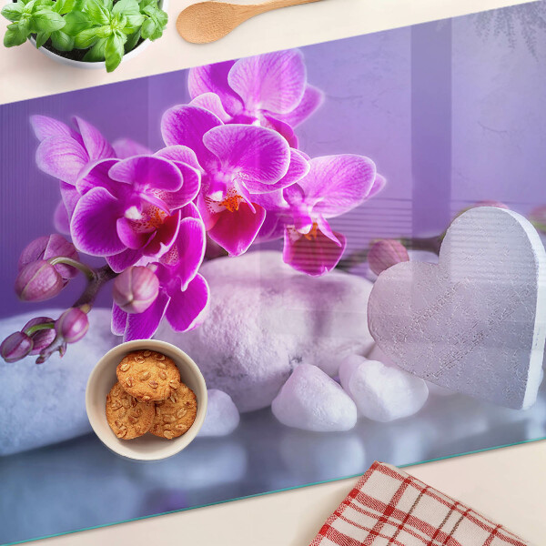 Schneidebrett glas Orchideen auf Steinen