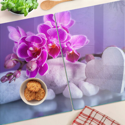 Schneidebrett glas Orchideen auf Steinen