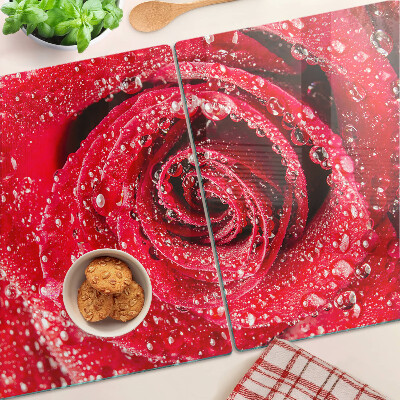 Schneidebrett glas Rote Rose mit Wassertropfen