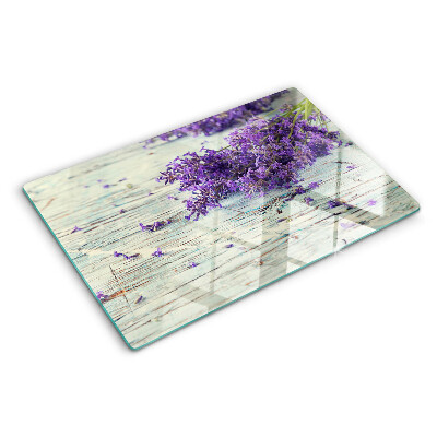 Glas-Schneidebrett mit Lavendelmotiv auf Holzoptik