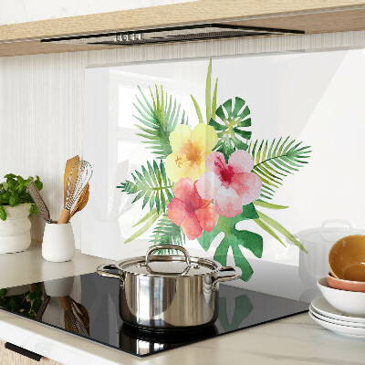 Schneidebrett Glas mit tropischem Blumen- und Blättermotiv