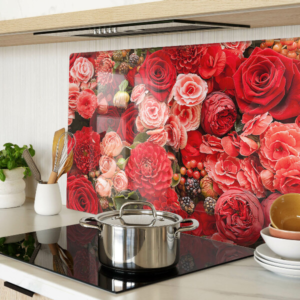 Schneidebrett Glas mit Blumenmuster und Rosenmotiv