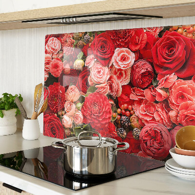 Schneidebrett Glas mit Blumenmuster und Rosenmotiv