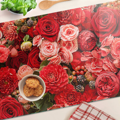 Schneidebrett Glas mit Blumenmuster und Rosenmotiv