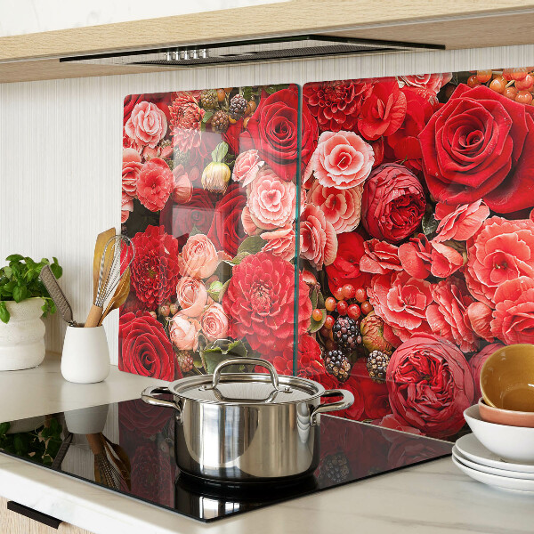 Schneidebrett Glas mit Blumenmuster und Rosenmotiv