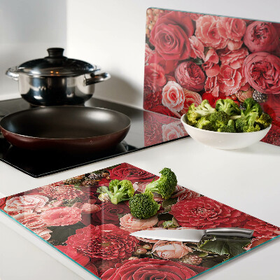 Schneidebrett Glas mit Blumenmuster und Rosenmotiv