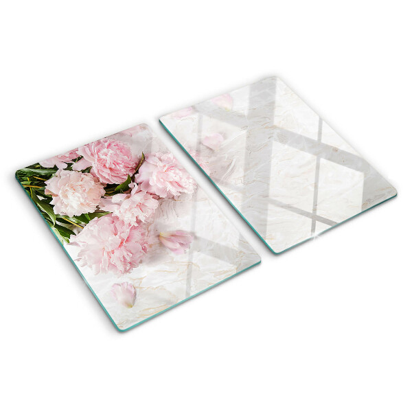 Glas schneidebrett Pfingstrosen auf Marmorgrund