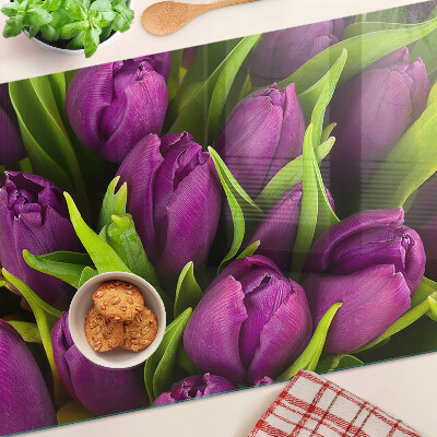 Schneidebrett Lila Tulpen mit grünen Blättern