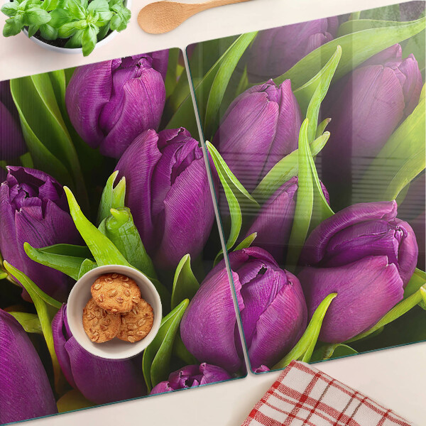 Schneidebrett Lila Tulpen mit grünen Blättern