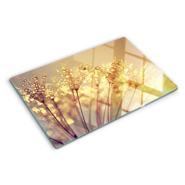 Schneidebrett Glas mit Motiv aus Blumen und Wassertropfen
