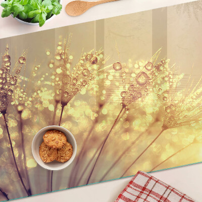 Schneidebrett Glas mit Motiv aus Blumen und Wassertropfen