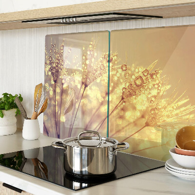 Schneidebrett Glas mit Motiv aus Blumen und Wassertropfen