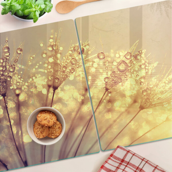 Schneidebrett Glas mit Motiv aus Blumen und Wassertropfen