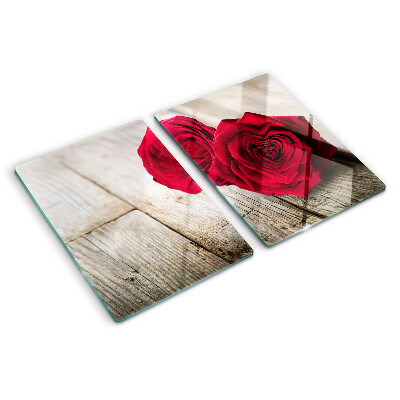 Schneidebrett glas Rote Rosen auf Holzgrund
