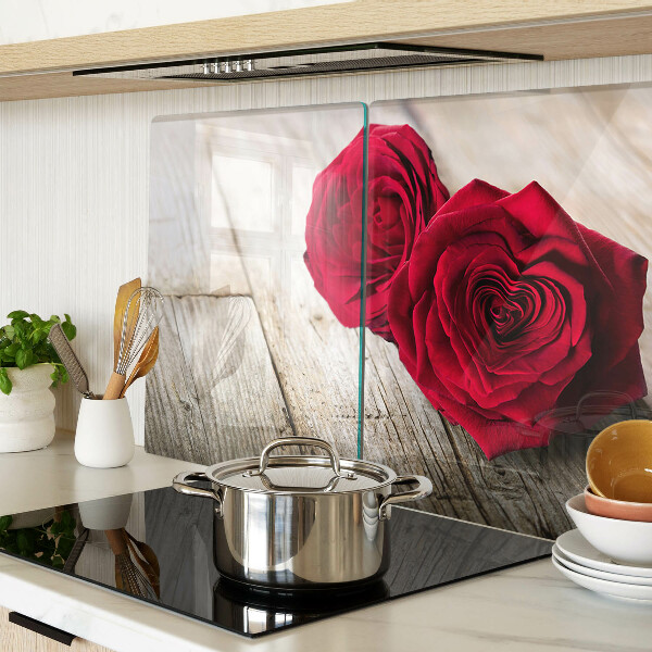 Schneidebrett Glas mit Motiv roter Rosen auf Holzgrund