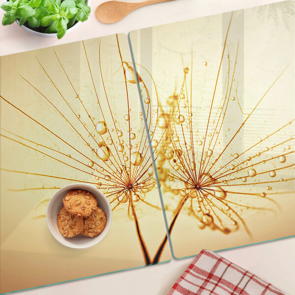 Schneidebrett glas Blumen mit Wassertropfen