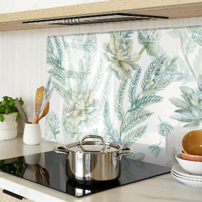 Glas Schneidebrett mit Motiv aus Sukkulenten und Blättern