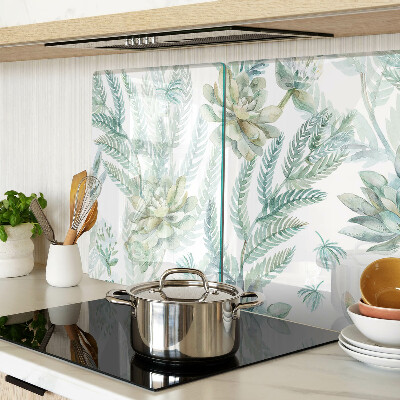 Glas Schneidebrett mit Motiv aus Sukkulenten und Blättern