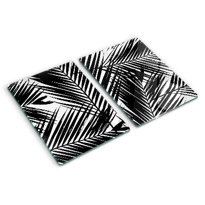 Schneidebrett Glas mit schwarzem und weißem Palmenblattmotiv