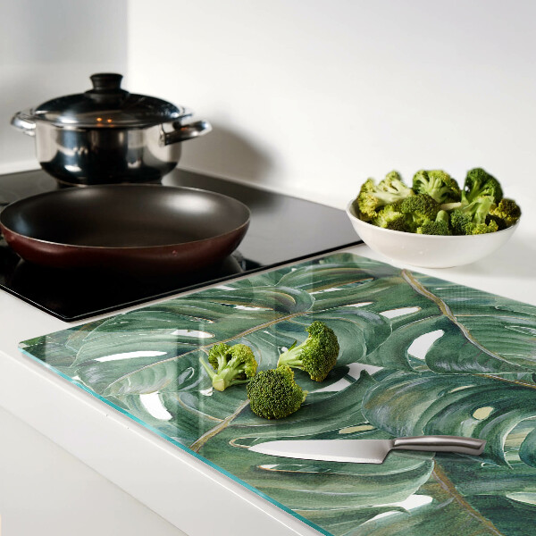 Schneidebrett Glas mit Monstera-Blättern bedruckt