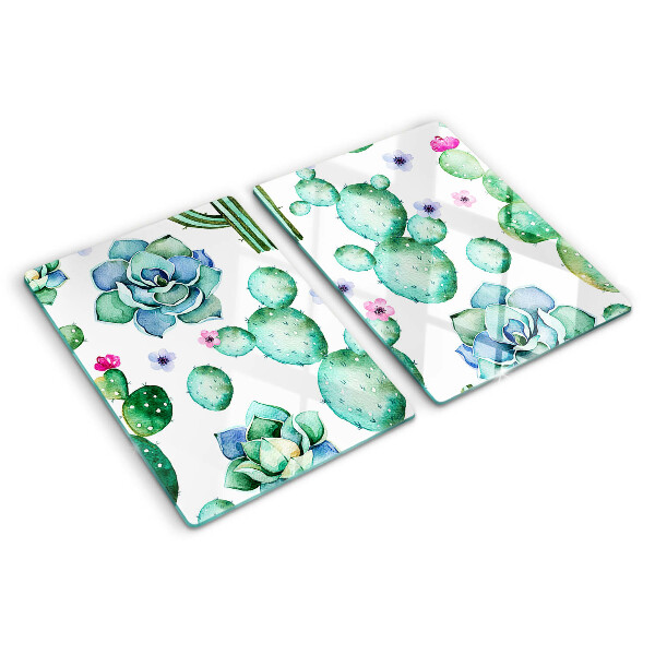 Schneidebrett mit Motiv aus Kakteen und Sukkulenten