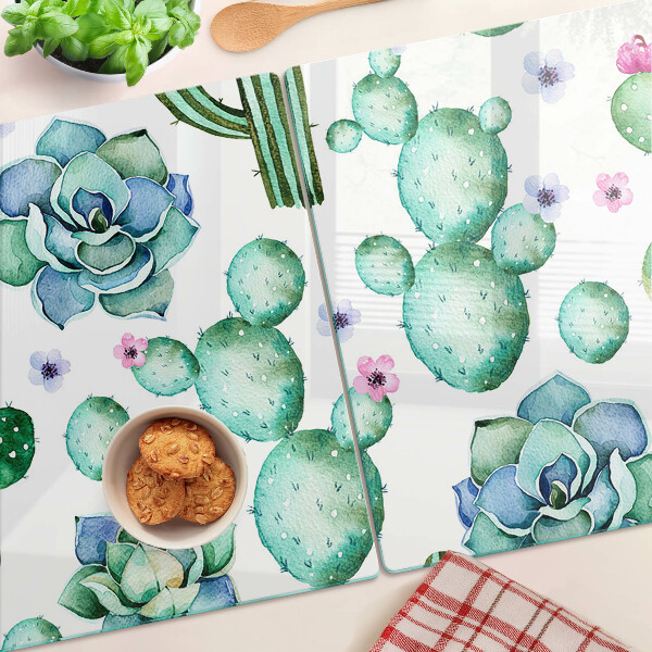 Schneidebrett mit Motiv aus Kakteen und Sukkulenten