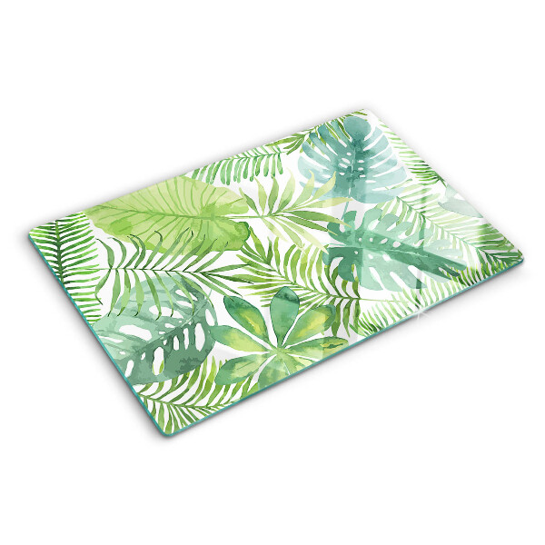 Schneidebrett Glas mit Pflanzenmotiv und Blatt-Design