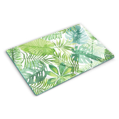 Schneidebrett Glas mit Pflanzenmotiv und Blatt-Design