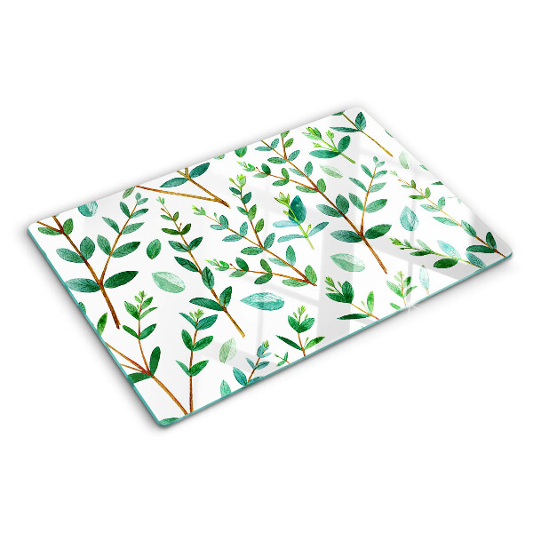 Schneidebrett mit grünem Blatt- und Zweigmotiv